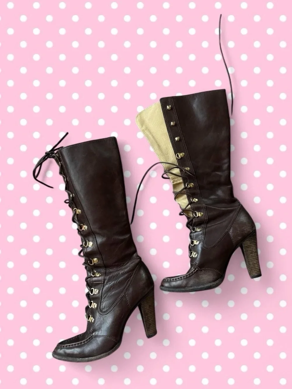 True vintage Michael Kors Dark Brown Lace-Up High Heel Knee Boots